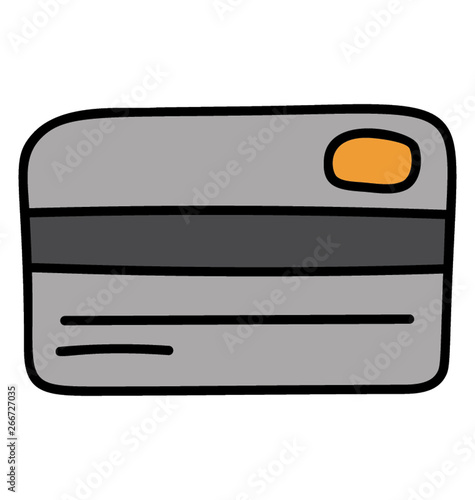 Atm card in doodle design, credit card icon