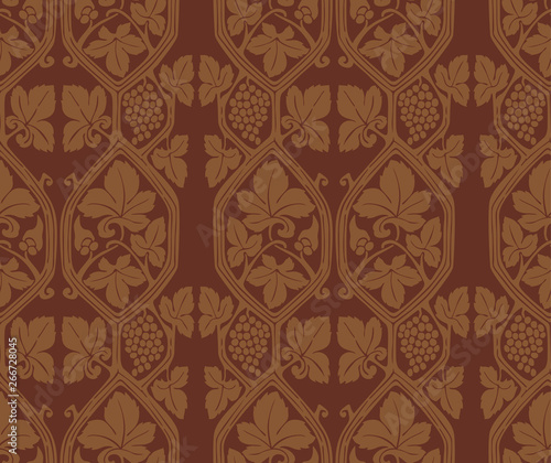 Japanese Brown Abstract Flower Seamless Pattern