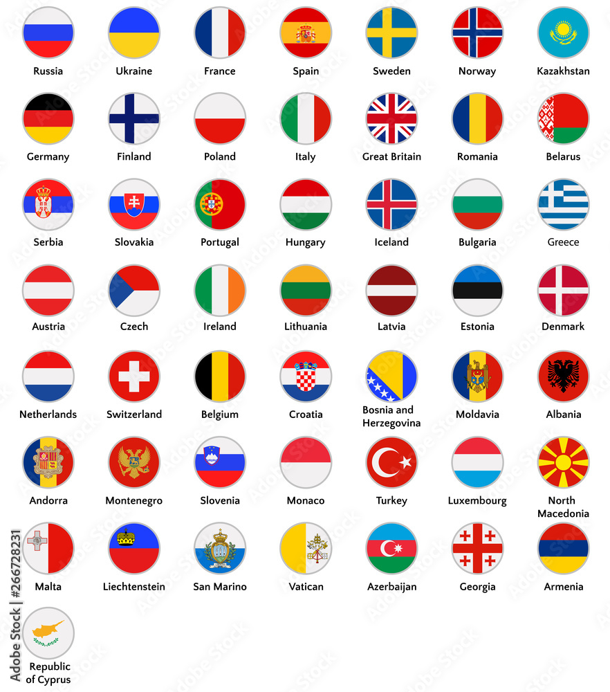European countries icon set, flags of Great Britain, Malta, Liechtenstein, etc. Symbols in flat style European countries icon set, flags of Great Britain, Malta, Liechtenstein, etc. Symbols in flat style