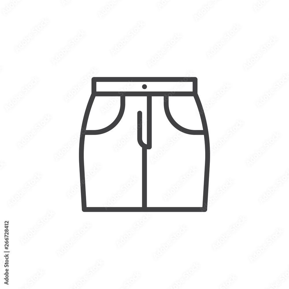 Short skirt line icon. linear style sign for mobile concept and web design. Skirt with pockets outline vector icon. Symbol, logo illustration. Pixel perfect vector graphics Short skirt line icon. linear style sign for mobile concept and web design. Skirt with pockets outline vector icon. Symbol, logo illustration. Pixel perfect vector graphics