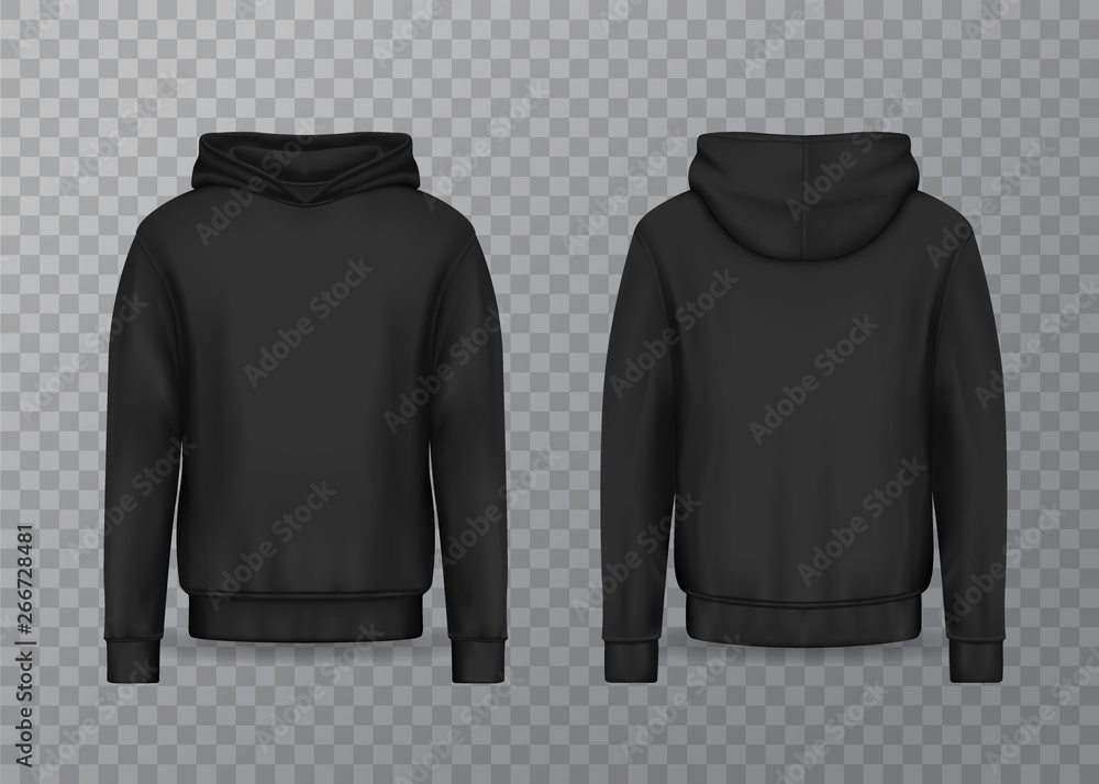 Realistic men hoodie or black 3d hoody, sweatshirt Stock Vector | Adobe  Stock