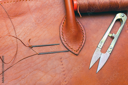 Sewing creating leather handmade tote shopper bag