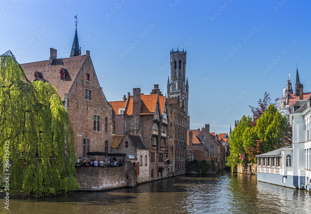 Beautiful canal and traditional houses in the old town of Bruges
