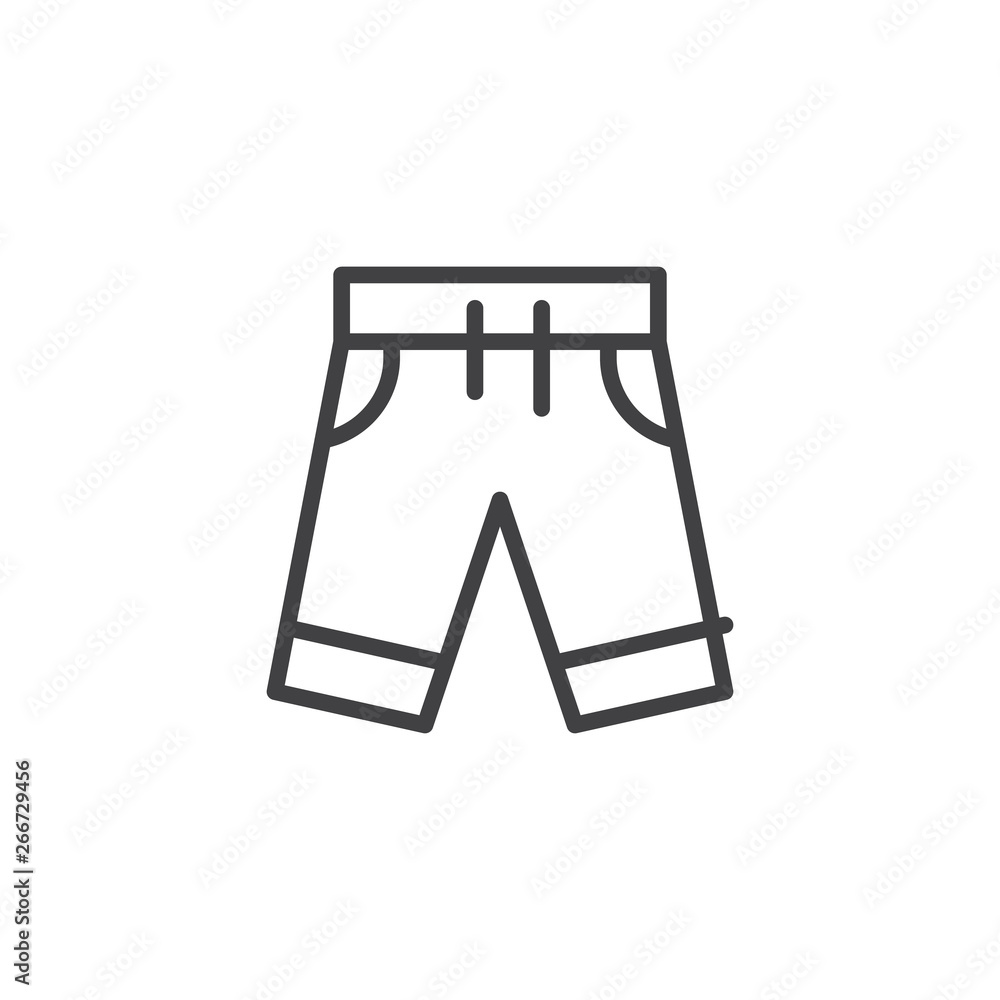 Jeans shorts line icon. linear style sign for mobile concept and web design. Casual shorts with pockets outline vector icon. Symbol, logo illustration. Pixel perfect vector graphics Jeans shorts line icon. linear style sign for mobile concept and web design. Casual shorts with pockets outline vector icon. Symbol, logo illustration. Pixel perfect vector graphics