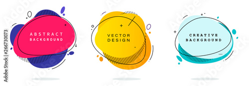 Set of modern abstract vector banners. Flat geometric shapes of different colors with black outline in memphis design style. Template ready for use in web or print design. © Vitaliy