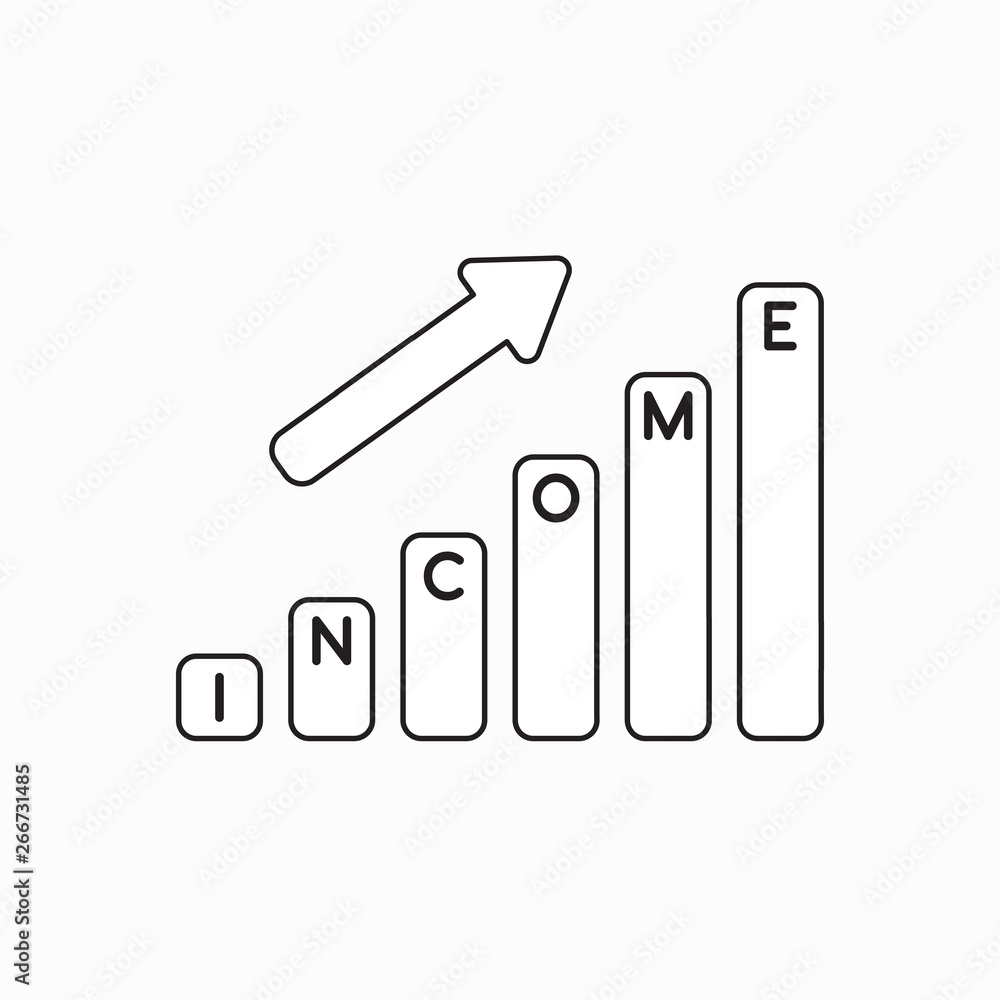 Vector icon concept of income sales bar chart graph moving up. Vector icon concept of income sales bar chart graph moving up.