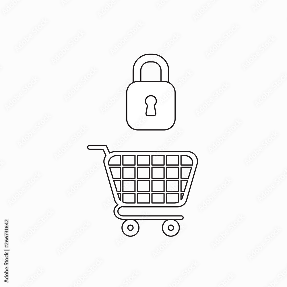 Vector icon concept of closed padlock over shopping cart. Vector icon concept of closed padlock over shopping cart.