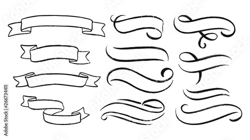 Abstract ribbons and other elements in hand drawn style for concept design. Doodle illustration. Vector template