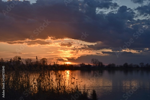 Dramatic sunset on the lake 