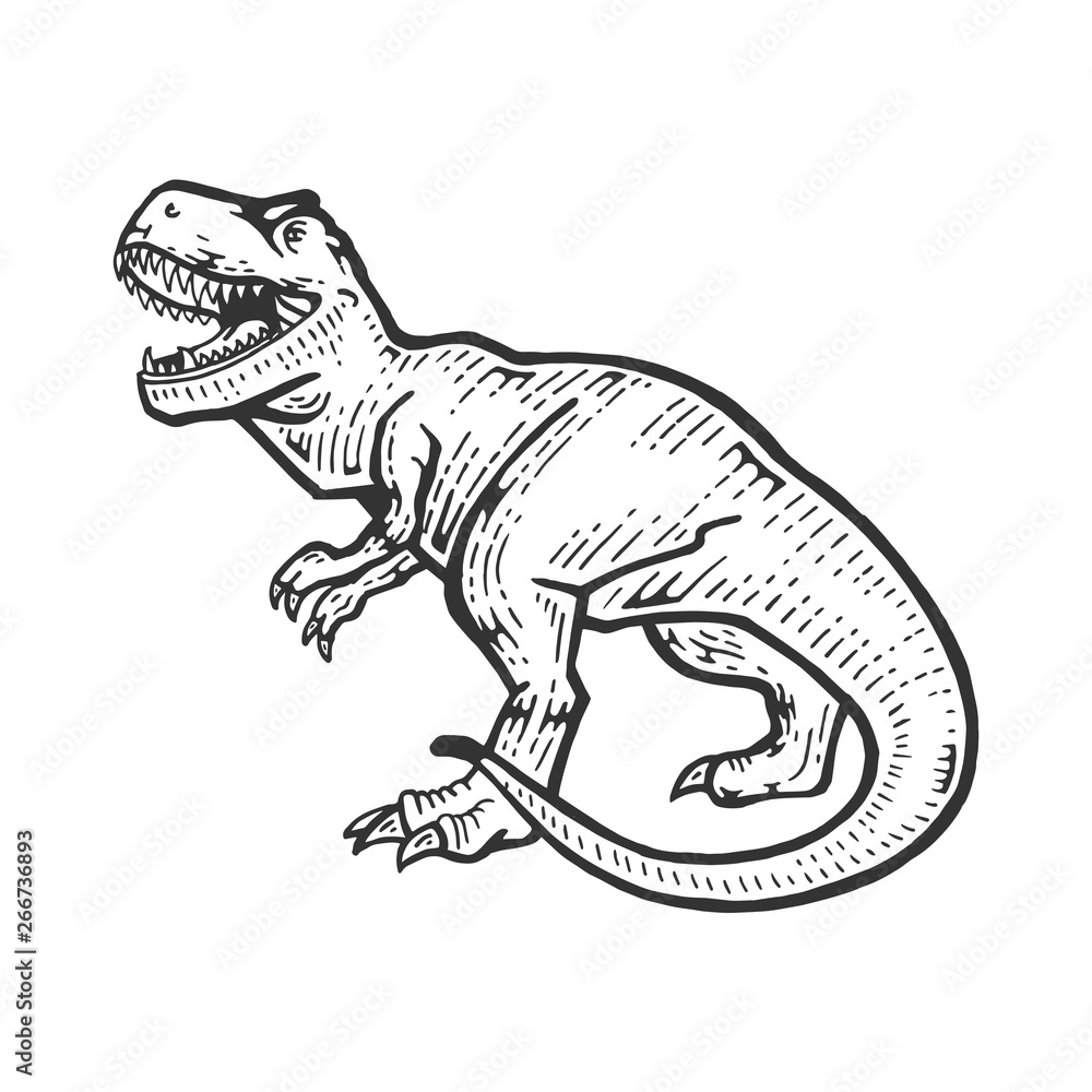 Obraz premium Tyrannosaur dinosaur sketch engraving vector illustration. Scratch board style imitation. Hand drawn image.