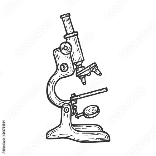 Old Microscope sketch engraving vector illustration. Scratch board style imitation. Hand drawn image.