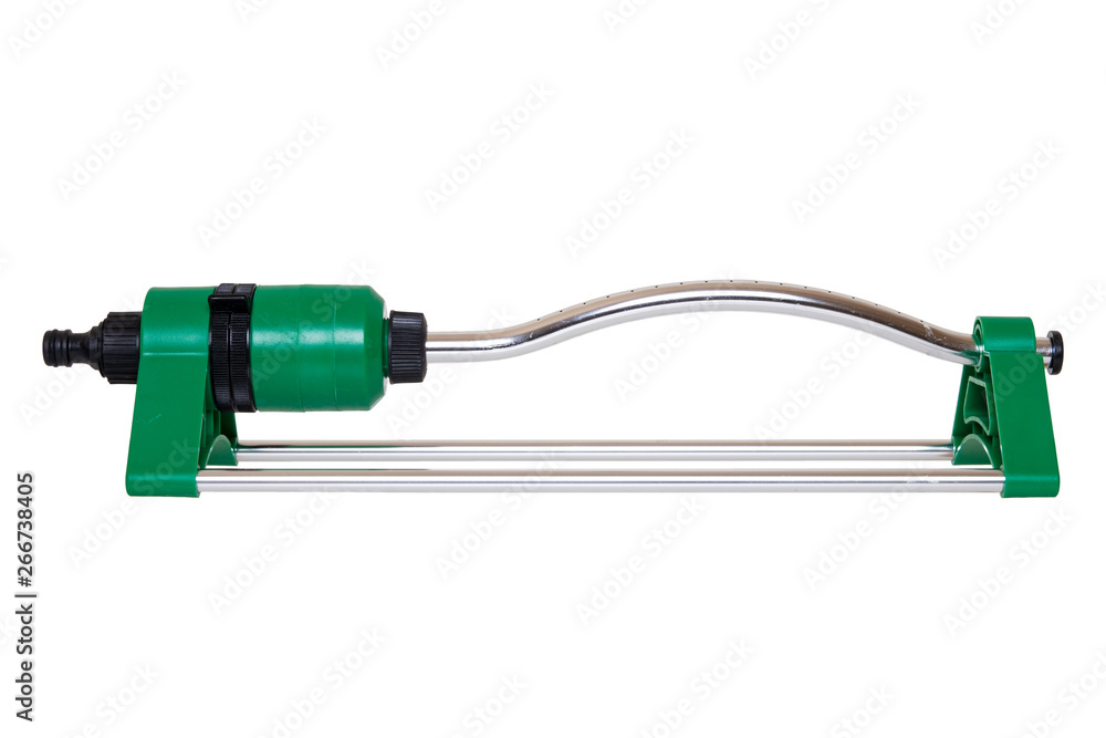 Equipment for watering garden. Closeup of a automatic sprinkler for irrigation of lawn or grass isolated on a white background. Equipment for watering garden. Closeup of a automatic sprinkler for irrigation of lawn or grass isolated on a white background.