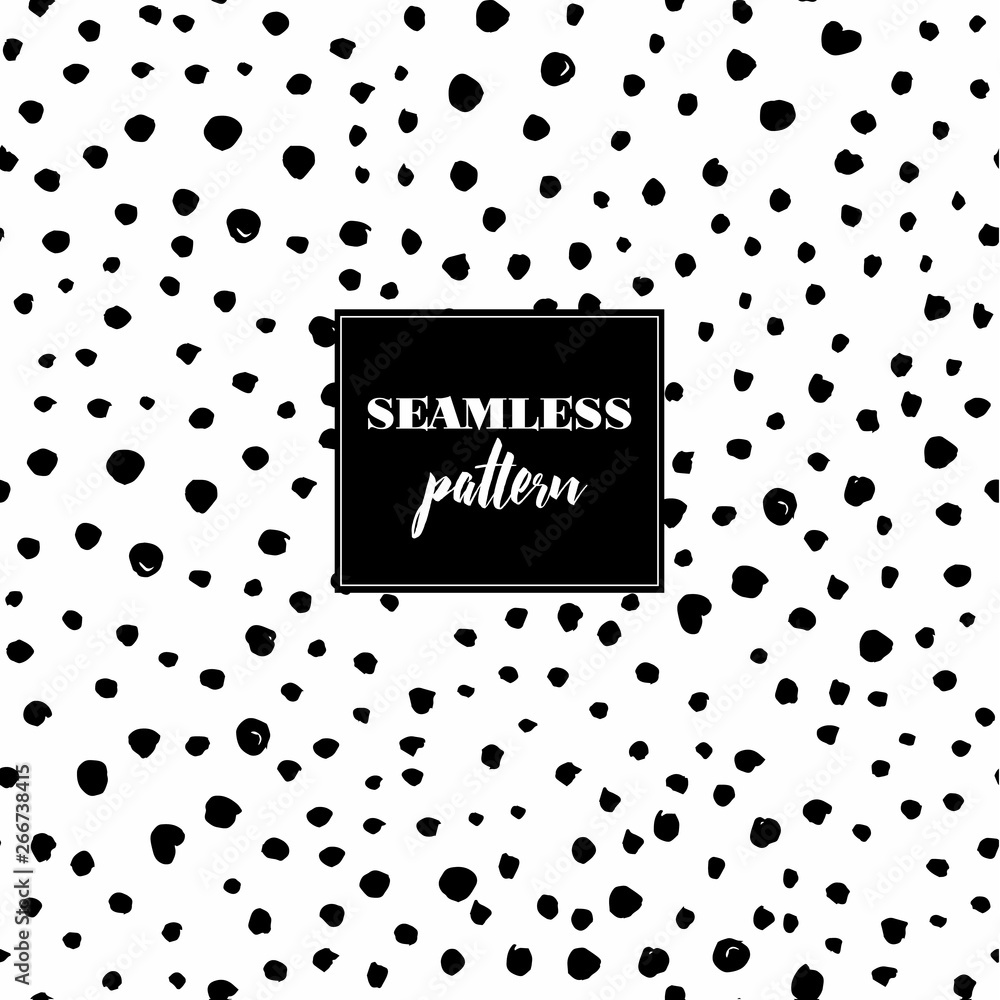 Creative seamless pattern with hand drawn textures. Abstract background. Polka dot pattern. Black and white.