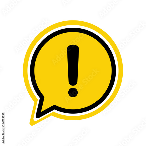 Yellow danger warning attention or exclamation sign in a speech bubble icon vector illustration flat style isolated on white background