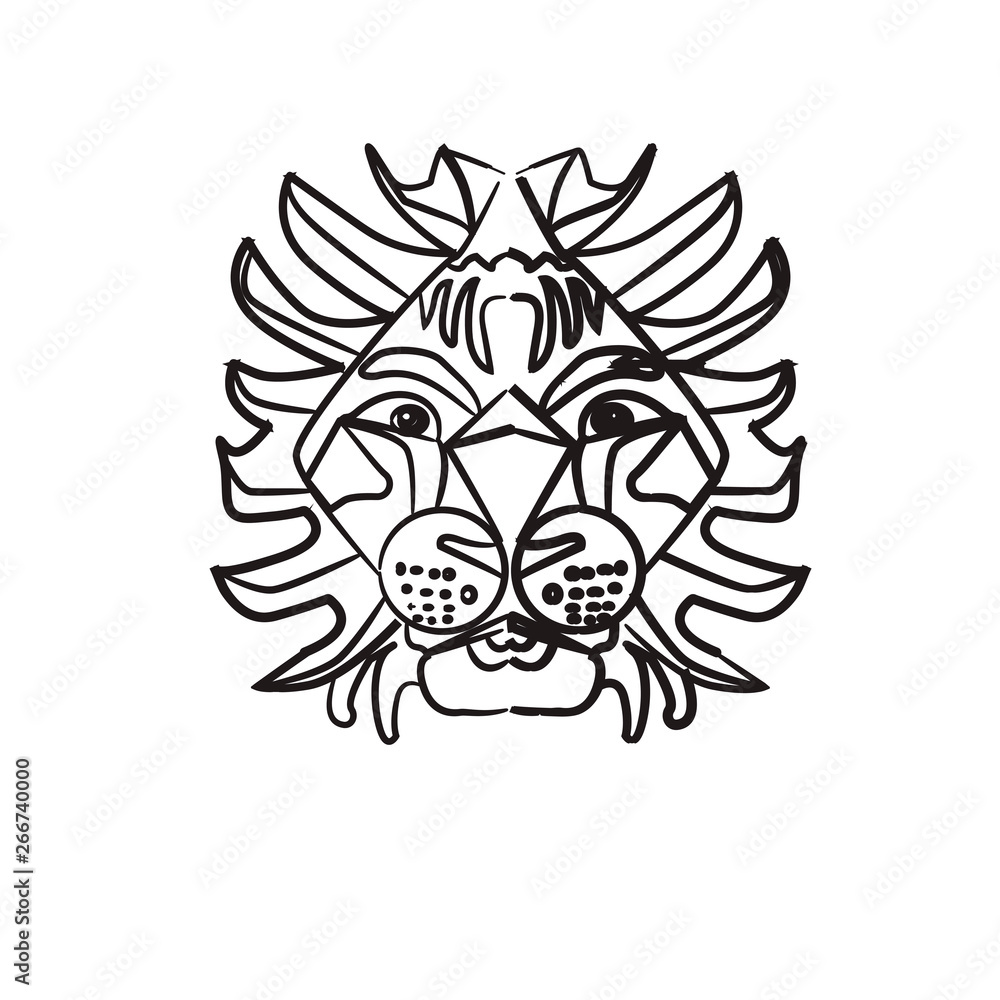 Pattern for coloring book. Hand drawn line flowers art of zodiac Leo.  Horoscope symbol for your use. For tattoo art, coloring books set. Henna  Mehndi Tattoo Ethnic Zentangle Doodles style. Stock Vector |