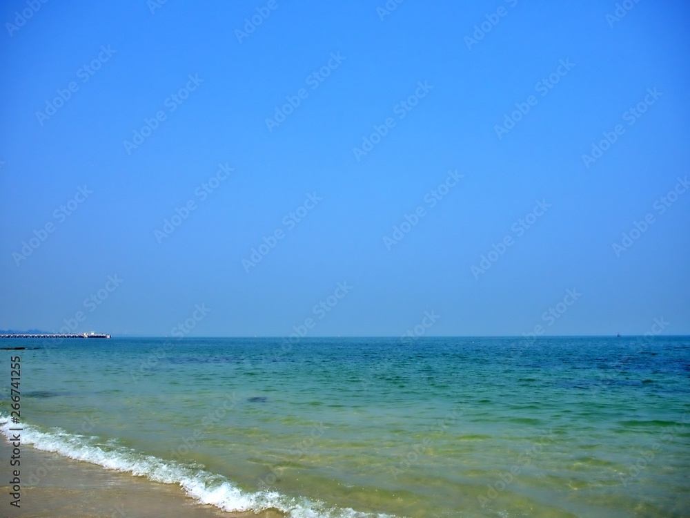 The beauty of sea in the summer and spring at the shore, beach with horizon and bluesky