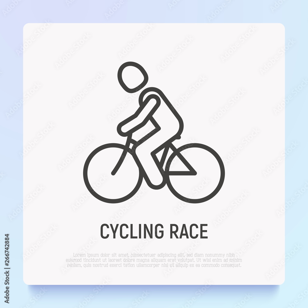 Man on bicycle. Cycling race in triathlon thin line icon. Modern vector illustration. Man on bicycle. Cycling race in triathlon thin line icon. Modern vector illustration.