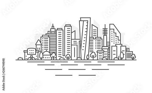 Cityscape Building Line art Vector Illustration design - Tel Aviv city. Landscape with editable strokes.