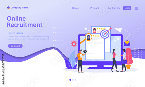 We are hiring and online recruitment concept with people character. Suitable for web landing page, ui, mobile app, banner template. Vector Illustration 