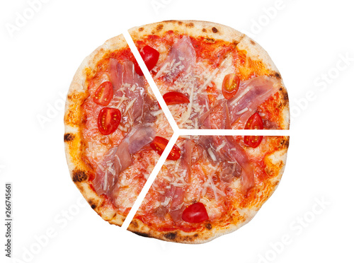 Three pieces of pizza isolated on white background