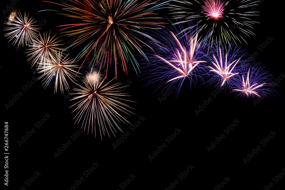 Abstract colored firework background with free space for text.