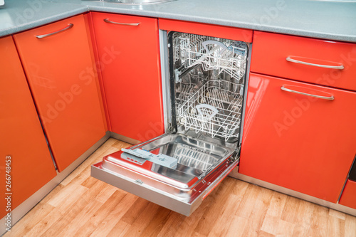 The photo of the built-in dishwasher in kitchen