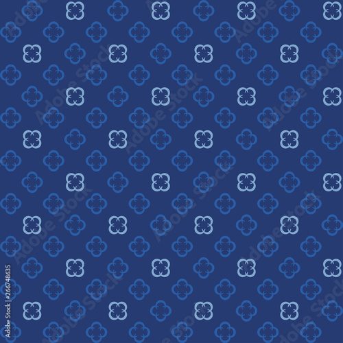 Blue quatrefoil ornamental pattern. Decorative luxury floral trellis. 