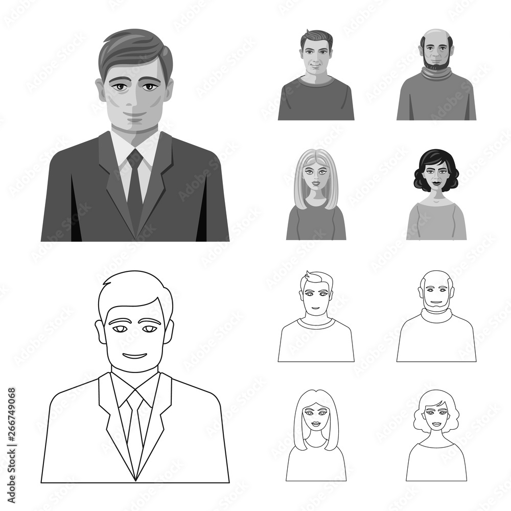 Isolated object of hairstyle and profession sign. Collection of hairstyle and character vector icon for stock. Isolated object of hairstyle and profession sign. Collection of hairstyle and character vector icon for stock.