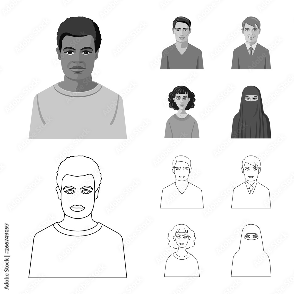 Isolated object of hairstyle and profession symbol. Set of hairstyle and character vector icon for stock. Isolated object of hairstyle and profession symbol. Set of hairstyle and character vector icon for stock.