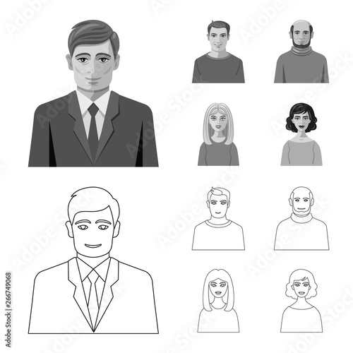 Isolated object of hairstyle and profession  sign. Collection of hairstyle and character  vector icon for stock.