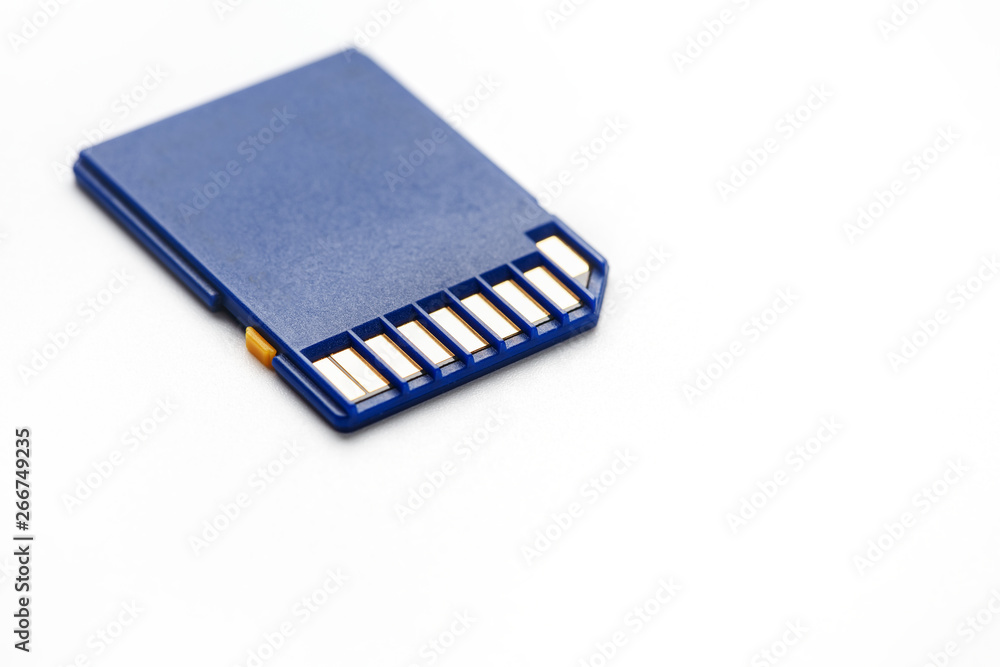 Blue SD Memory Card Isolated on White. concept Blue SD Memory Card Isolated on White. concept