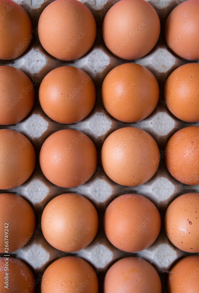 many brown chicken eggs in a multiple paper box many brown chicken eggs in a multiple paper box