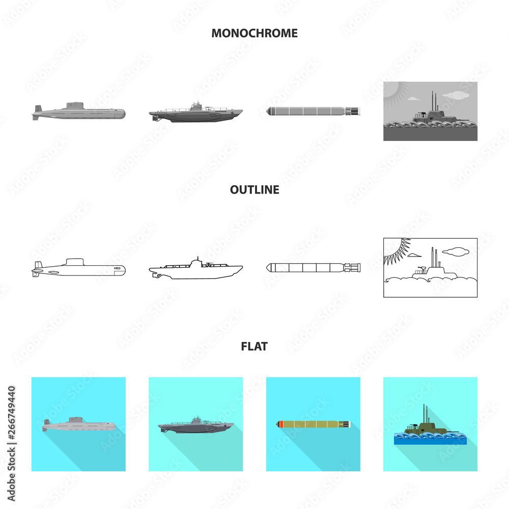 Vector illustration of war  and ship icon. Set of war  and fleet stock symbol for web.