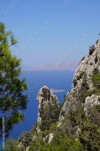 Picturesque views on cliffs of Rhodes island, Greece