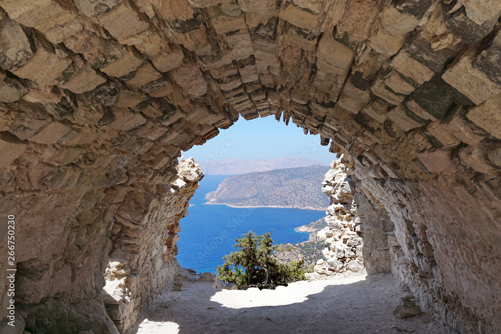 View from ruins of a church in Monolithos castle on Aegean
