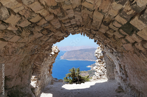 Fototapeta Naklejka Na Ścianę i Meble -  View from ruins of a church in Monolithos castle on Aegean