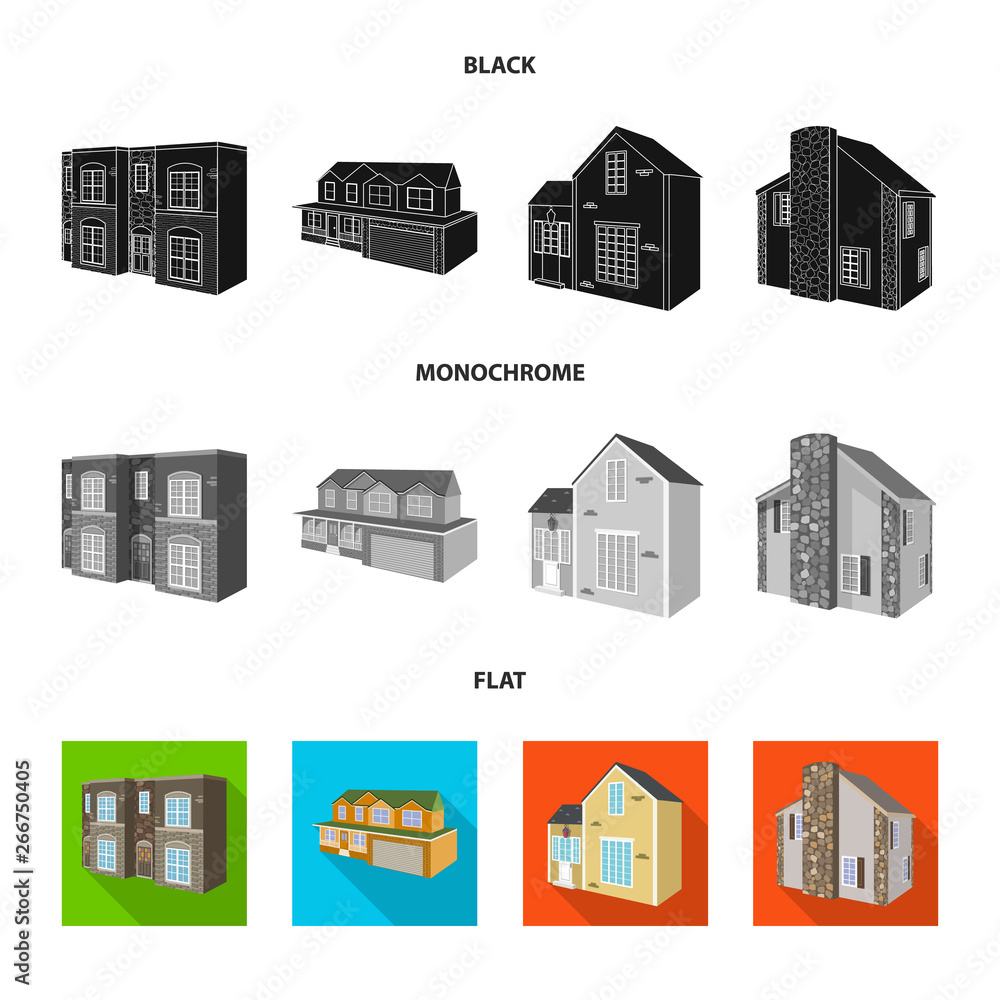 Isolated object of facade and housing icon. Set of facade and infrastructure stock vector illustration.