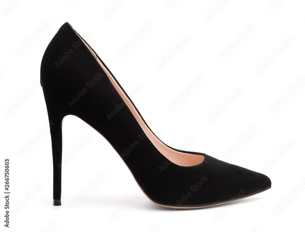 Side view of black suede high heel shoe Side view of black suede high heel shoe