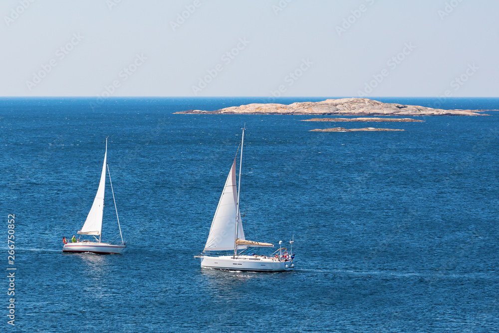 Sea view over the coast with sailing boats