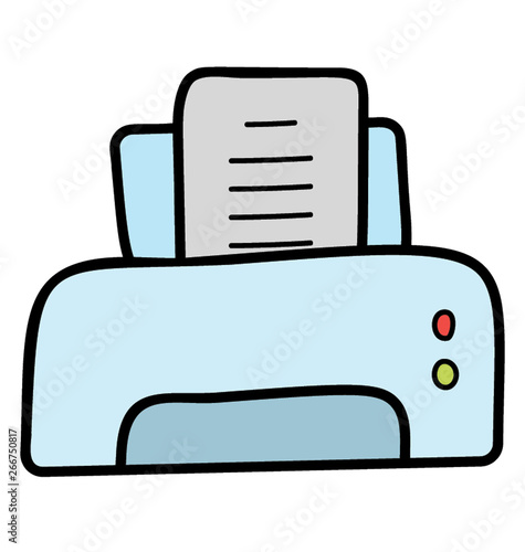 Icon of printer isolated on white background, doodle vector