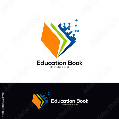 tech book logo designs, pixel book logo template, online learning logo designs