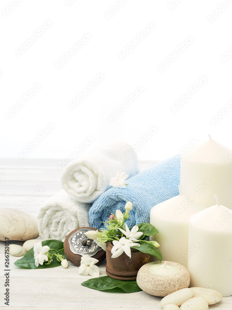 Spa setting on white wooden background Spa setting on white wooden background