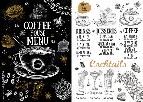Coffee house menu. Restaurant cafe menu, template design. Food flyer.