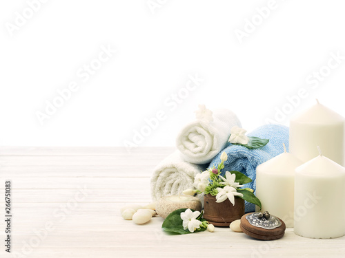 Spa setting on white wooden background