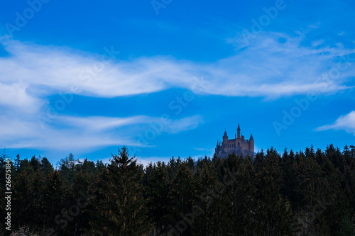 Germany  Green conifer forest surrounding hohenzollern castle