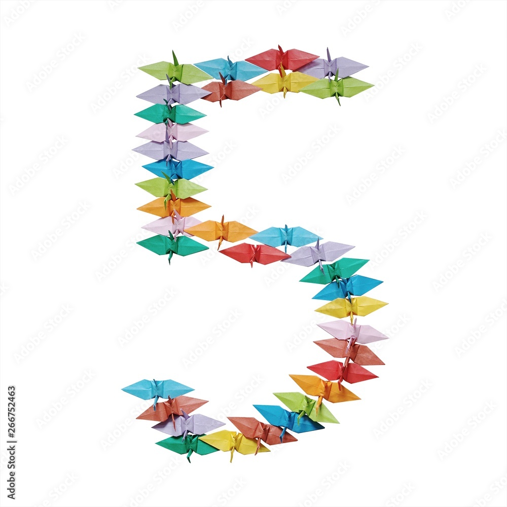 Obraz premium 折り紙を並べて作った白バックの数字の5