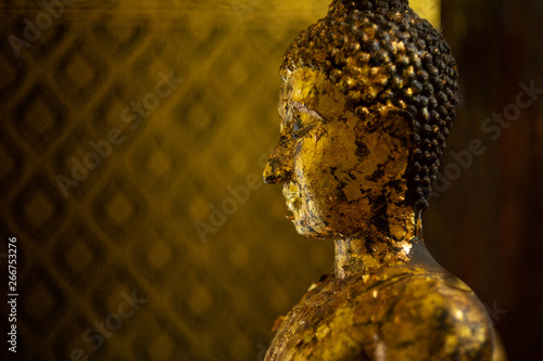 Golden buddish state in the art style at watbangpleeyainai temple ,Samutprakan ,Thailand photo