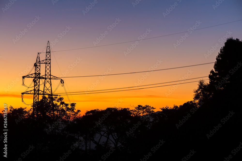 high voltage post.High-voltage tower sky background