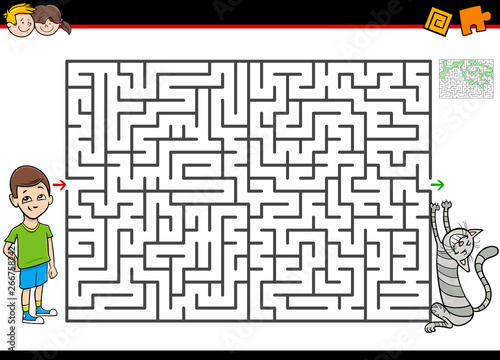 maze game with boy and his pet cat