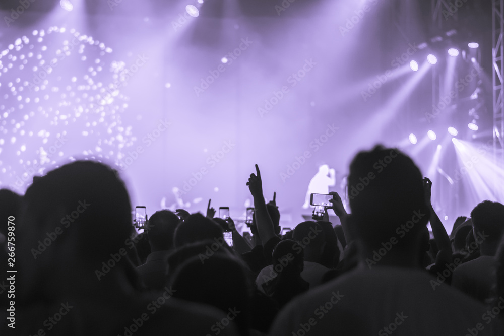 hands to the skies of people dancing and having fun at the live music concert